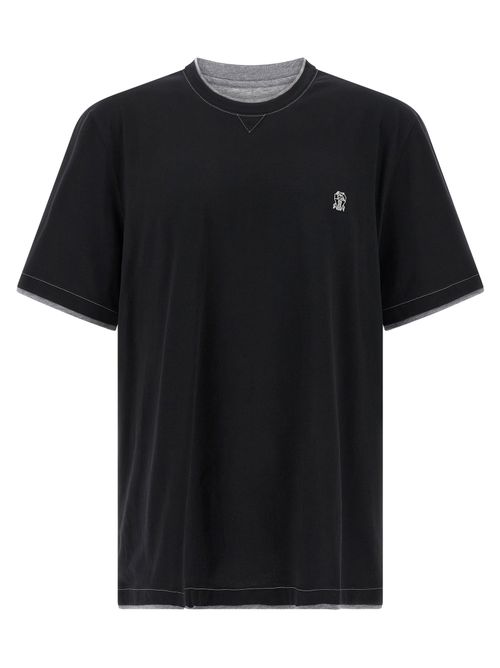 Cotton Jersey with Contrast Details T-Shirt — Black