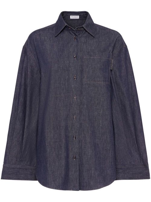 Point-collar denim shirt - Blue