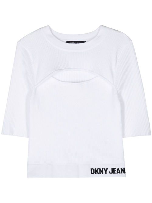 Cut-out ribbed-knit top - White