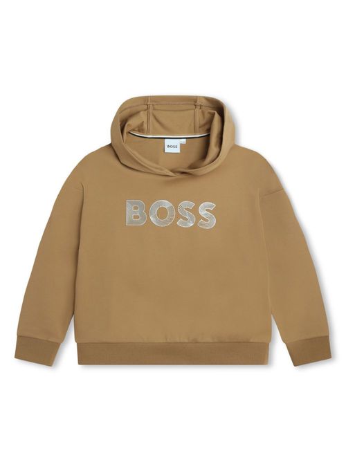Logo-embossed jersey hoodie - Brown