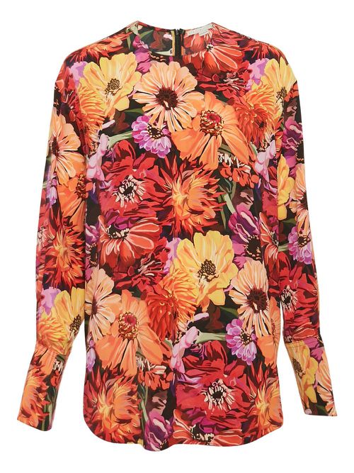 Floral-print silk blouse - Red