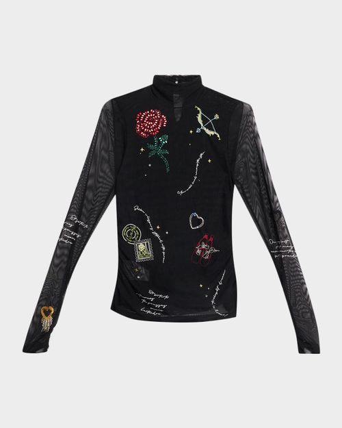 Starry Scribbles Mesh Turtleneck Top