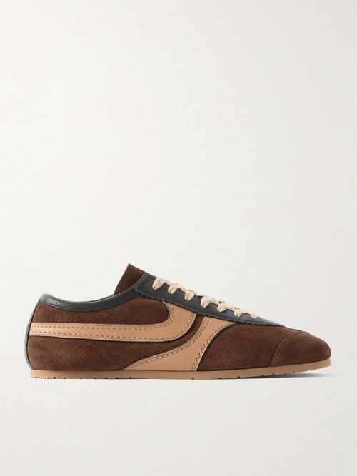 Leather-trimmed Suede Sneakers - Brown