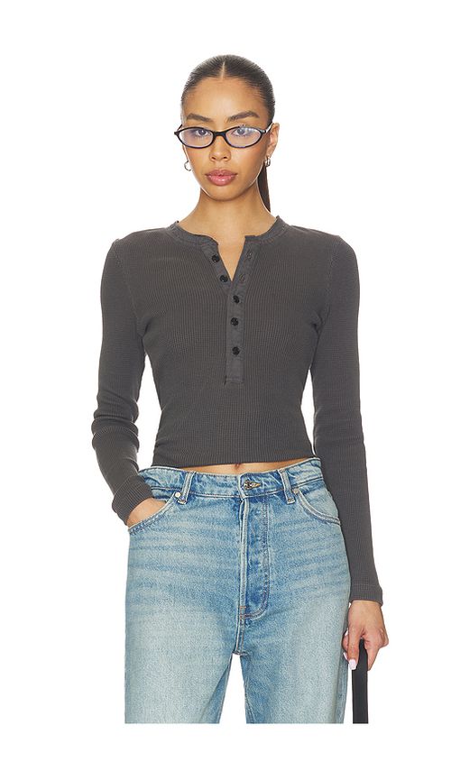 Citizens of Humanity Drea Waffle Henley Top in Charcoal. M. Also in