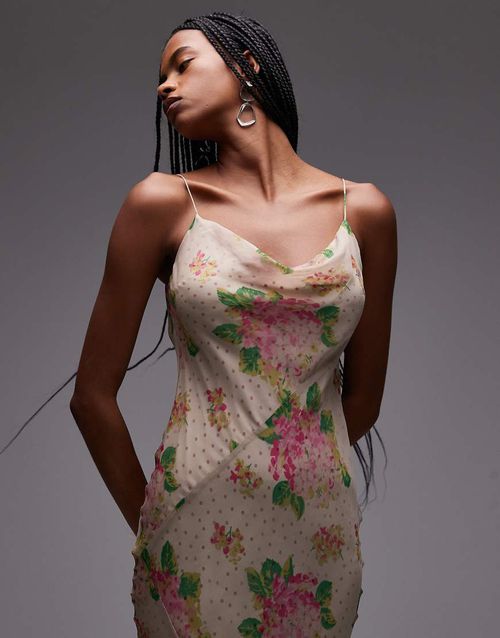 Topshop Chiffon Maxi Slipdress in Pink Multi at Nordstrom, Size 10 US