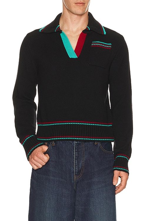 JW Anderson Shrunken Polo Jumper in Black - Black. M also in L, S, XL/1X