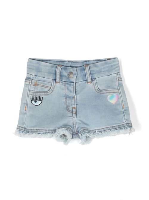 Eye Star-print denim shorts - Blue