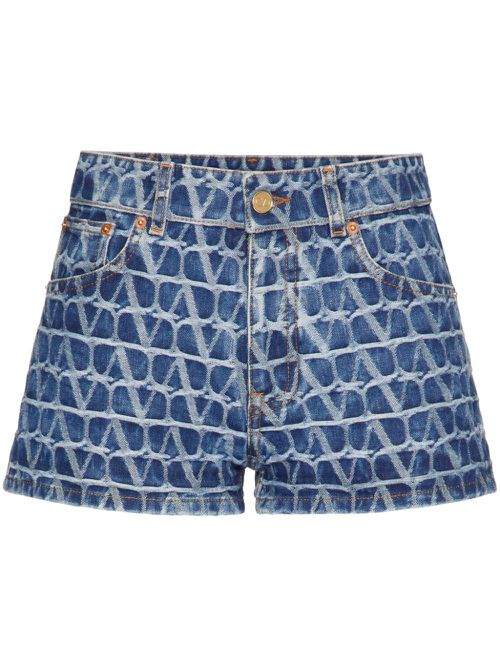 Logo-jacquard denim shorts - Blue