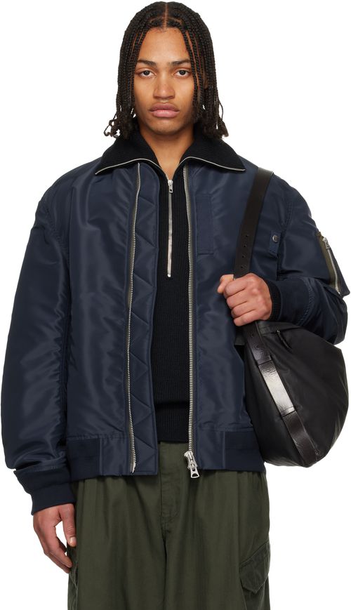 Navy Nylon Twill Blouson Bomber Jacket