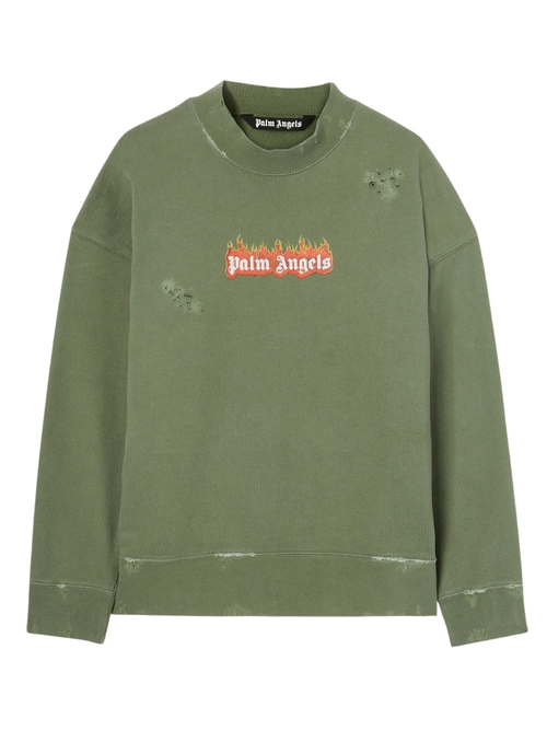 Palm Angels Burning Logo Green weatshirt - Green