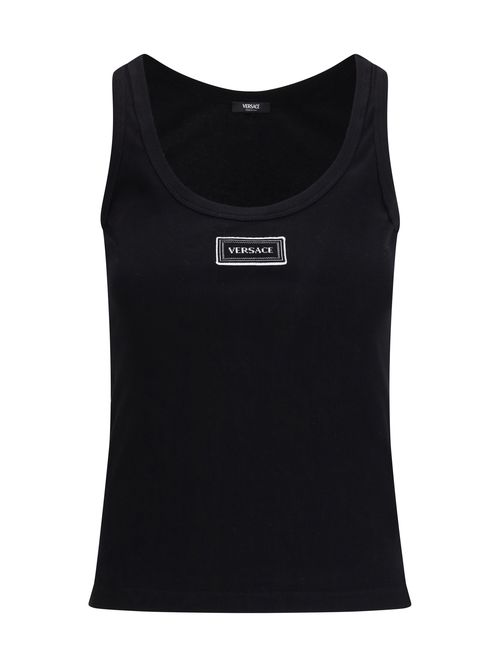 Logo-Patch Ribbed Cotton Tank Top — Black