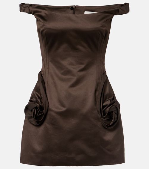 Floral-appliqué cotton corset dress