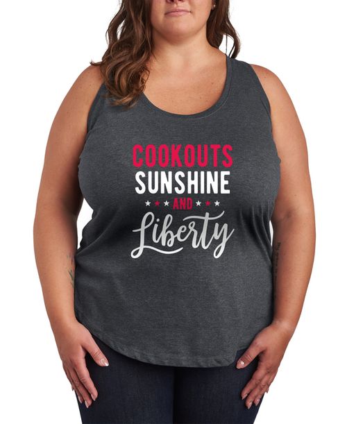 Plus Size Instant Message Cookouts Sunshine and Liberty Racerback Graphic Tank Top - Heather Charcoal