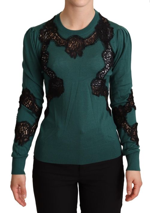 Lace-Trimmed Wool Sweater — Green