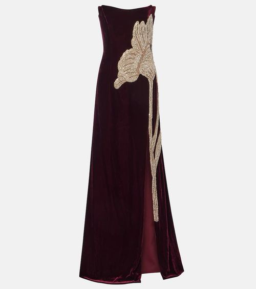Crystal-embellished velvet gown