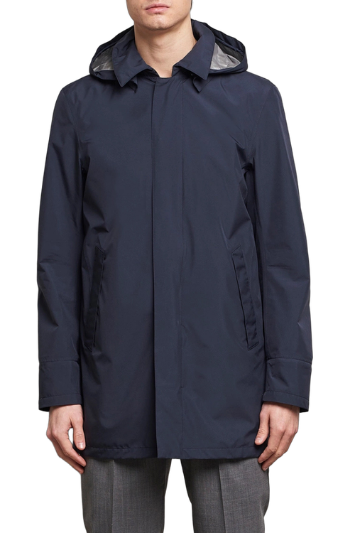 Hooded Rain Coat Coat — Navy