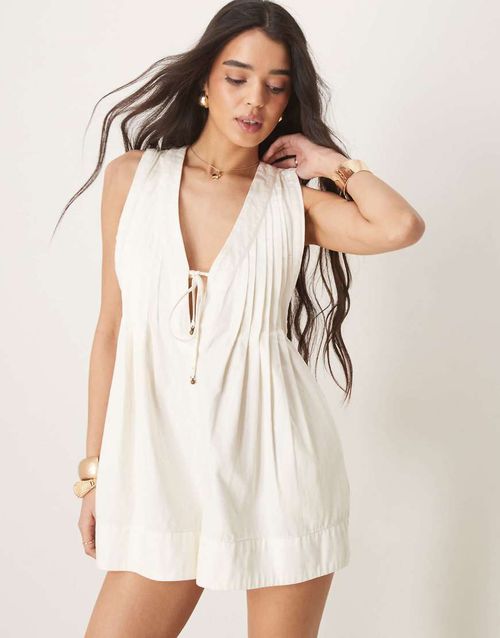 Free People webster tie-front romper in washed ecru-White