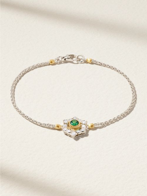 Buccellati 여성 Ghirland 18-karat White And Yellow Gold, Diamond And Tsavorite Bracelet