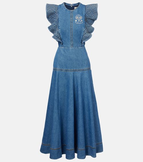 Alémais Stephi ruffled denim maxi dress