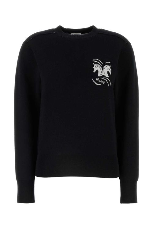 Embroidered Wool Blend Sweater — Black
