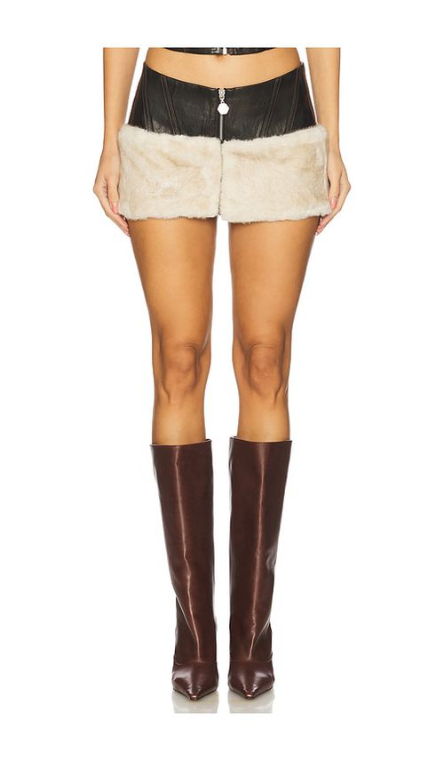 OW Collection Kendra Skirt With Faux Fur Trim in Black. - XL also in L, M