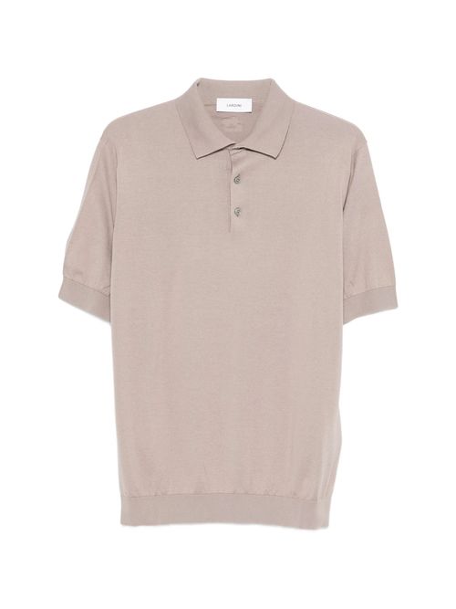 Ribbed Trim Knit Polo Shirt with Button Placket and Short Sleeves