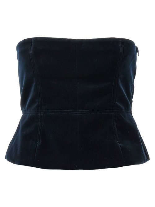 Velvet Strapless Bodysuit — Blue