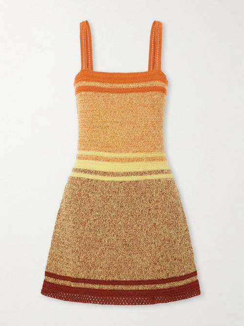 Plumar Striped Crocheted Cotton Mini Dress - Orange