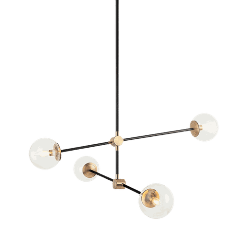 Aged Gold Brass Four Light Chandelier from the Cosmic Collection