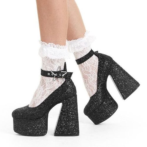 Lamoda Starlight BlackGlitter Platform Heels Chic Trendy Party Bold Shoe