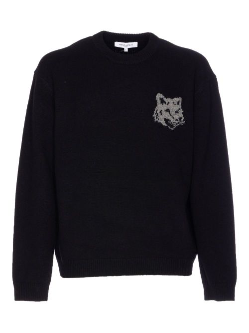 Fox Head Intarsia Sweater — Black