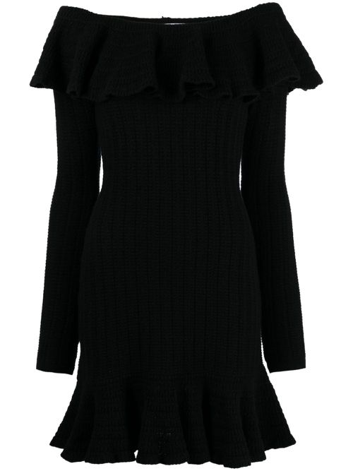 Square-neck wool minidress - Black