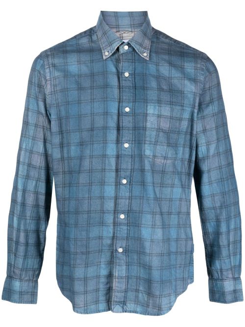 Plaid-checked cotton shirt - Blue
