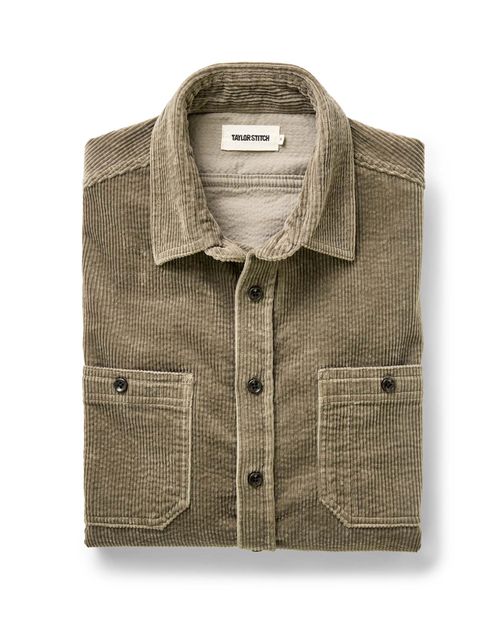 Men's Organic Cotton Utility Shirt in Fatigue Olive Corduroy
