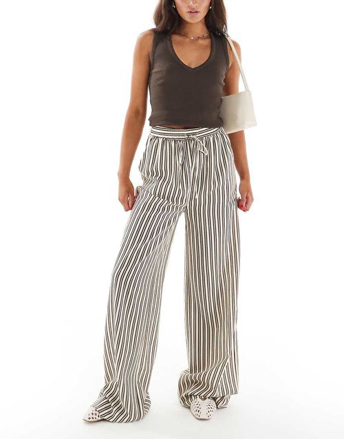 Stripe wide leg trousers in brown and white