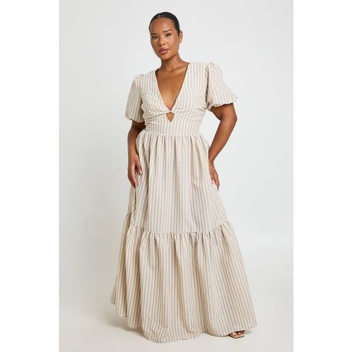 Boohoo Women's Plus Stripe Tiered Maxi Dress in Stone