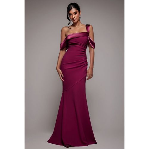 One Shoulder Satin Band Maxi Dress - Burgundy by Goddiva