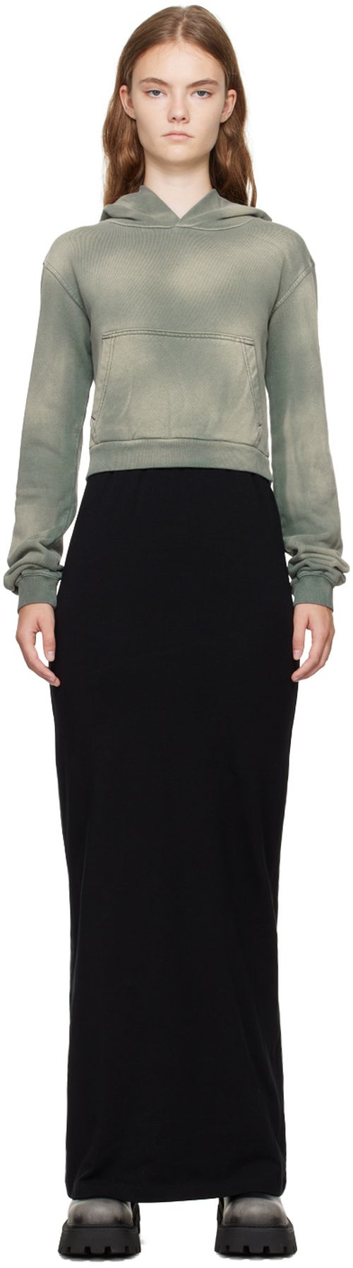 We11done Green & Black Layered Hoodie Dress