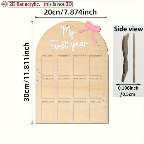 TEMU 2d Flat Printing, 2d Flat Wooden Photo Album For Year, Featuring A Bow And Stars - A 12-month Milestone Keepsake, Showers, Nursery Decor, And