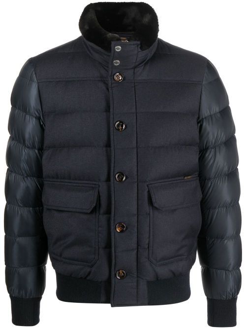 High-neck quilted down jacket - Blue