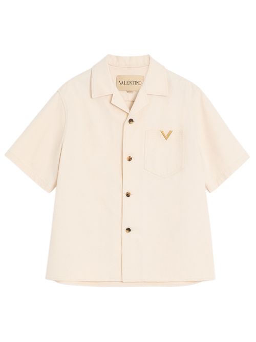 Men's Denim Shirt with Gold V Chest Detail