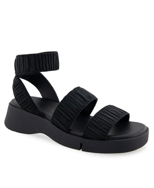 Women's Fiona Round Toe Flatform Sandals - Black Rouched Elastic Fabric