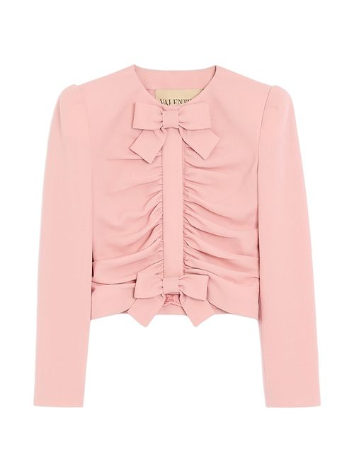 Women's Cropped Jacket in Crispy Light Wool - Pink