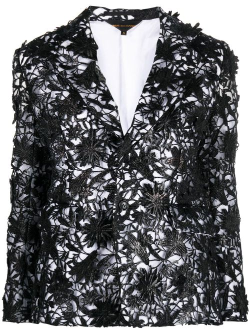 Floral-lace single-breasted blazer - Black