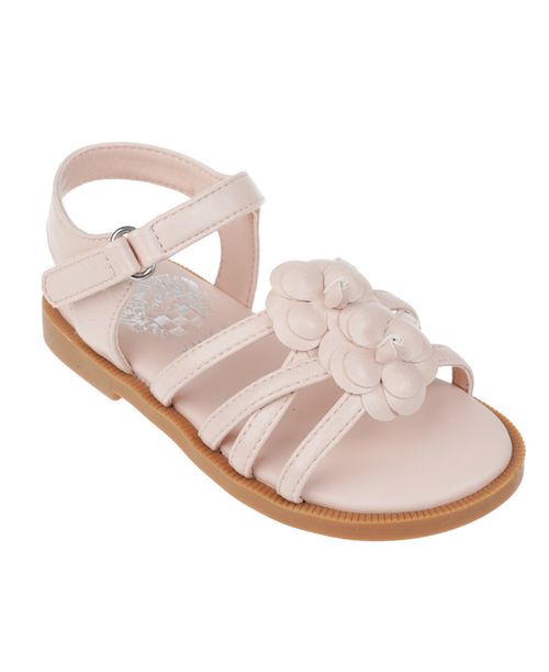 Toddler Girl's Gladiator Sandal with 3D Flowers and Back Strap with Adjustable Closure - Blush