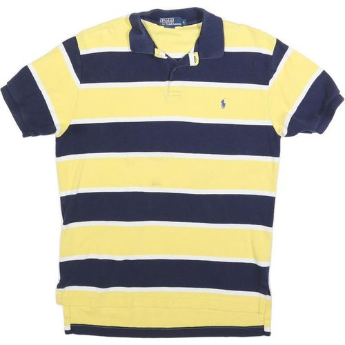 POLO RALPH LAUREN Mens Yellow & Navy Striped Short Sleeve Polo Shirt M Classic