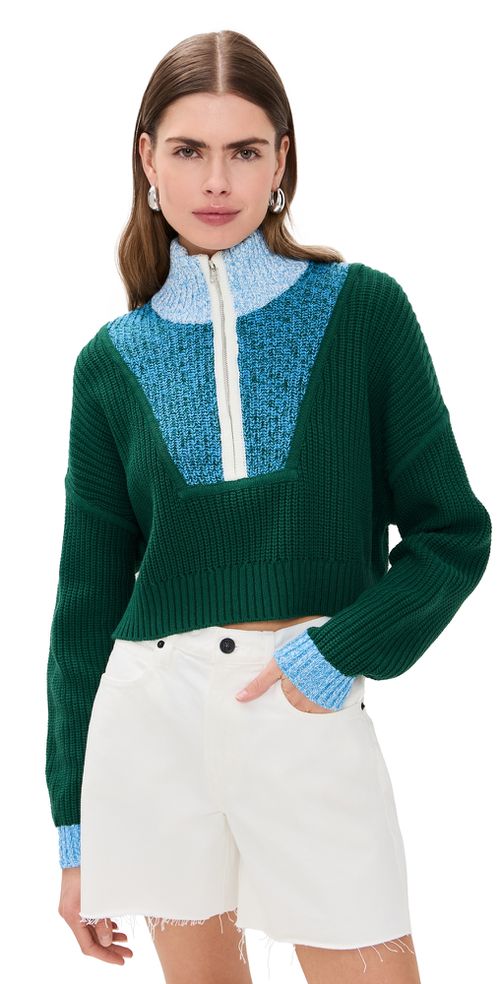 Cropped Hampton Sweater Jungle/Sky/Ivory