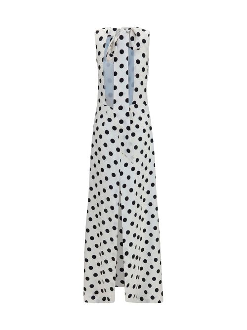 Polka-Dot Silk Column Dress — White