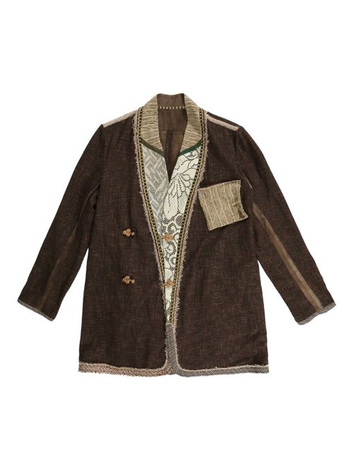 Frayed patchwork blazer - Brown