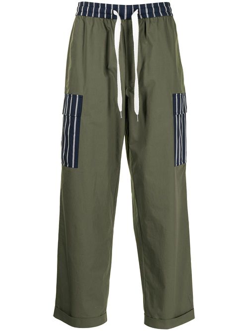 Striped-panel drawstring trousers - Green